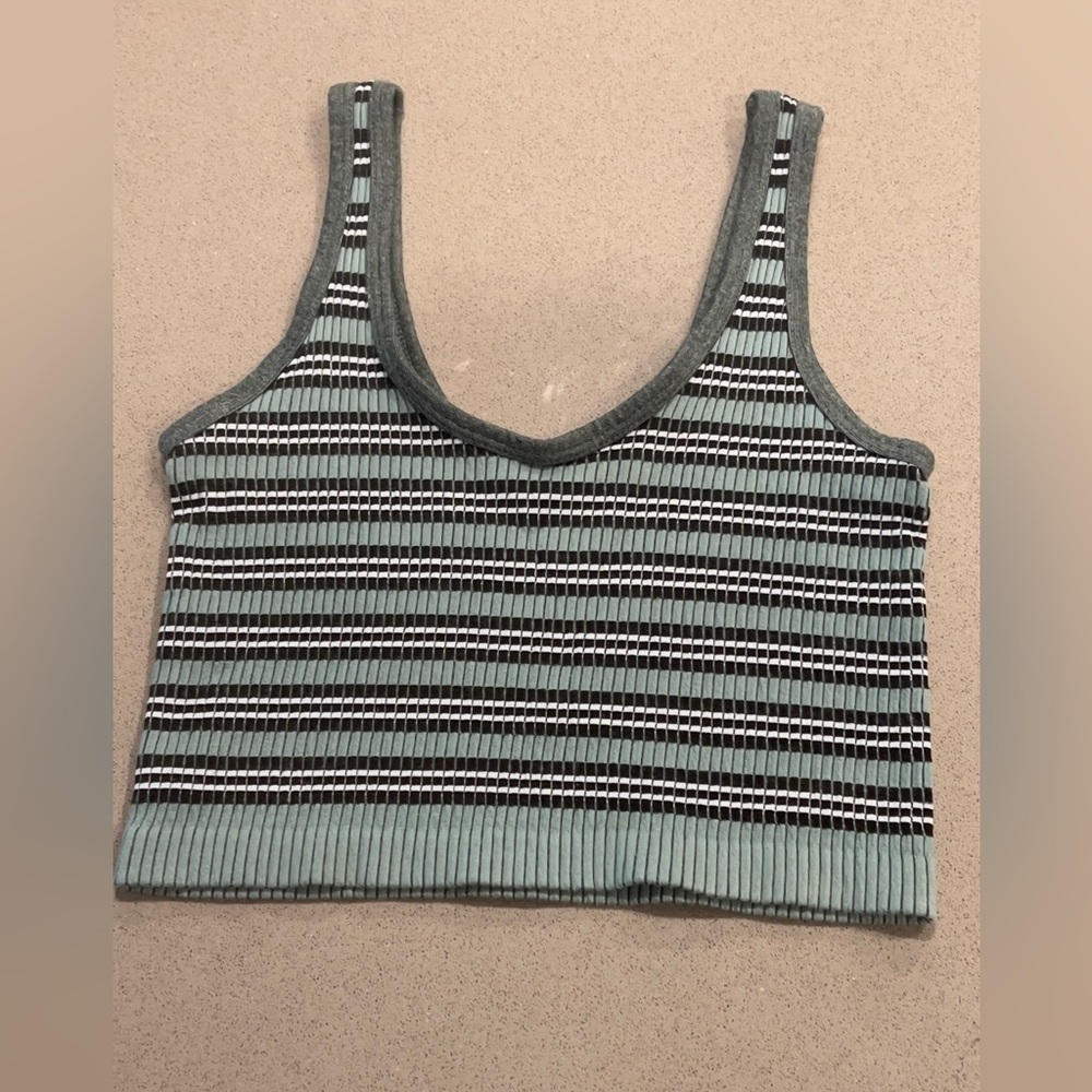 Urban Outfitters Striped Ribbed Crop Top - Black, White, and Gray